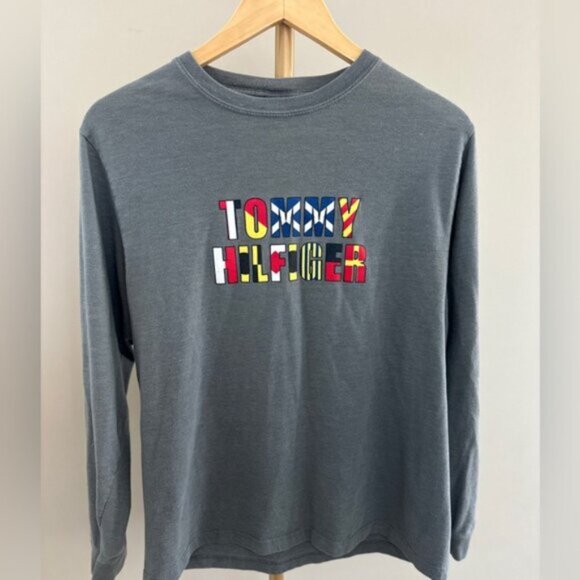Vintage Tommy Hilfiger Flag Logo Long Sleeve T-Shirt 90s Y2K Unisex Small - Picture 1 of 5